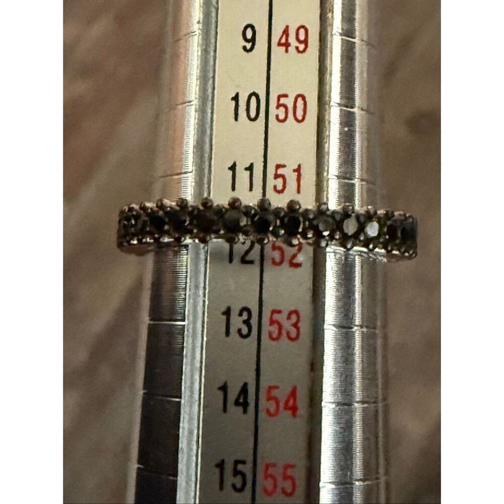 Striking Black Gemstone Eternity Band - Slim Sterling Silver Stacking Ring Size - Picture 4 of 6